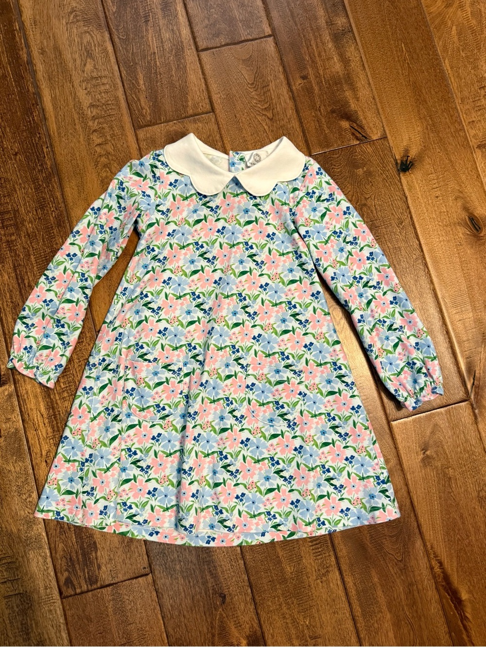 Proper Peony Floral Long-Sleeve Dress with Peter Pan Collar - Pink & Blue